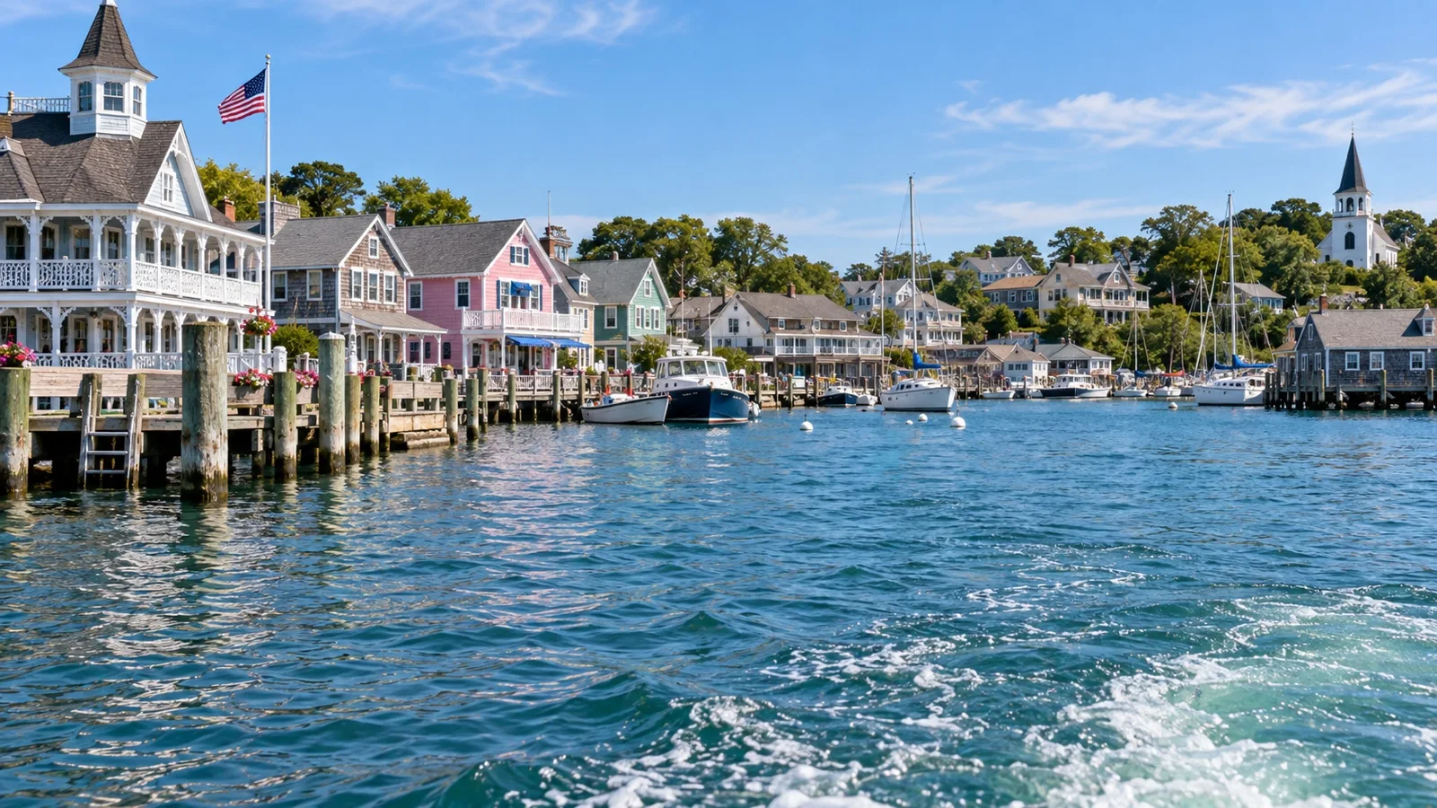Tender boat approaching Oak Bluffs harbor on Martha’s Vineyard