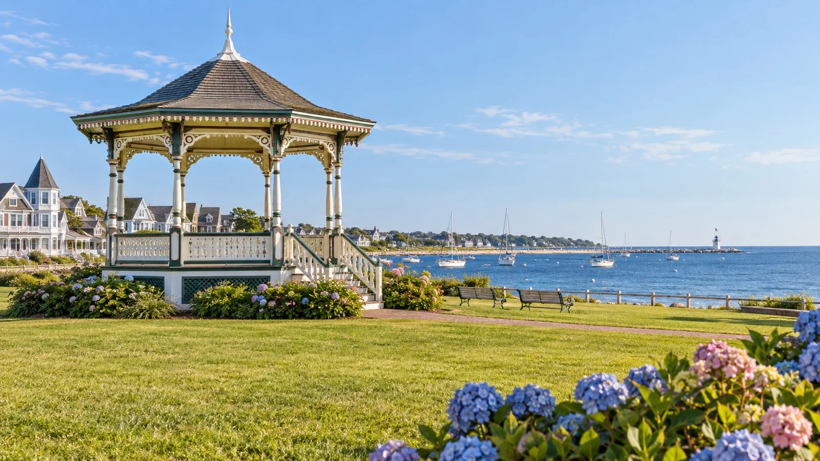 Victorian bandstand and seaside green at Ocean Park Oak Bluffs