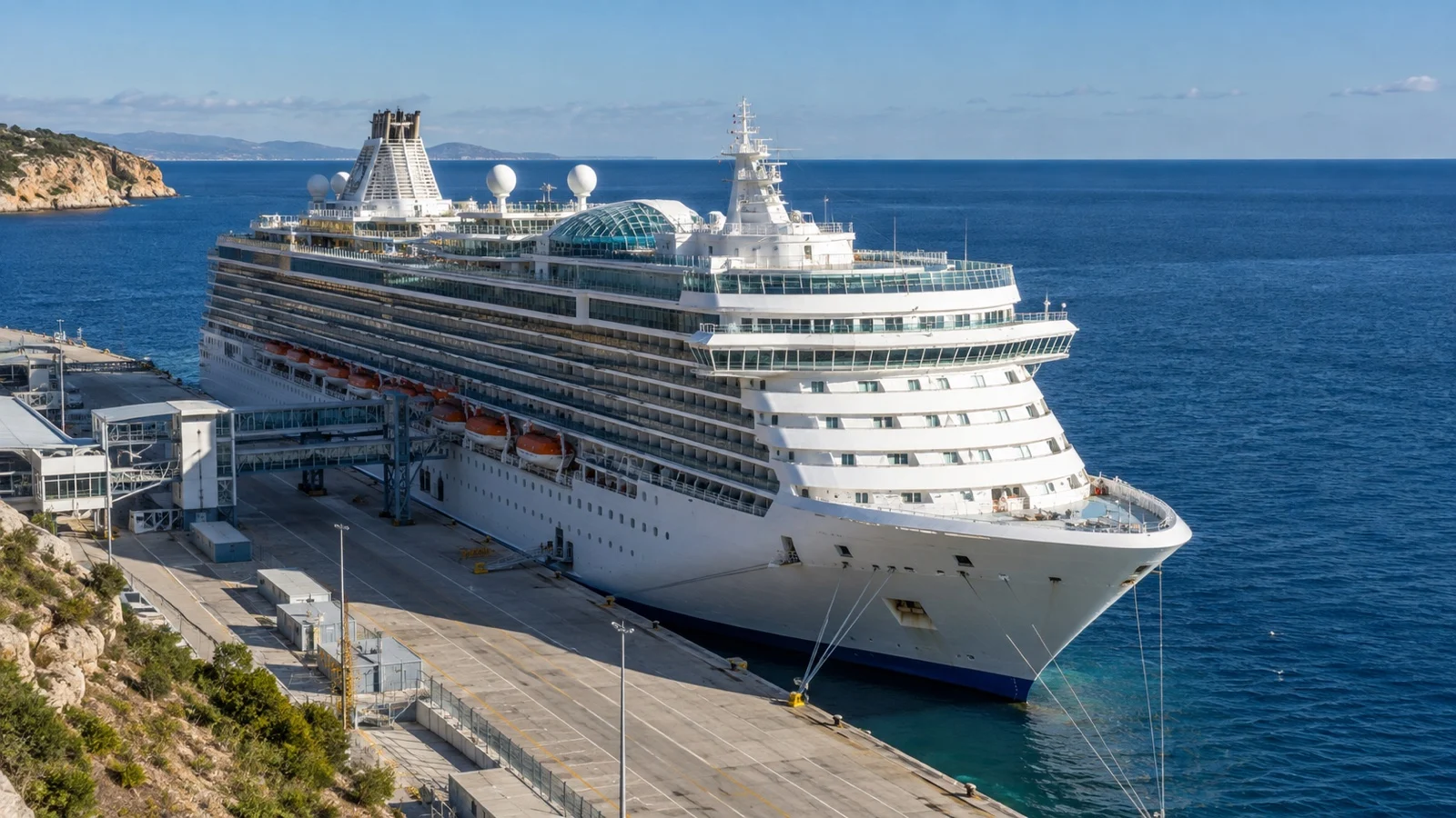 Large ocean cruise ship at seaport