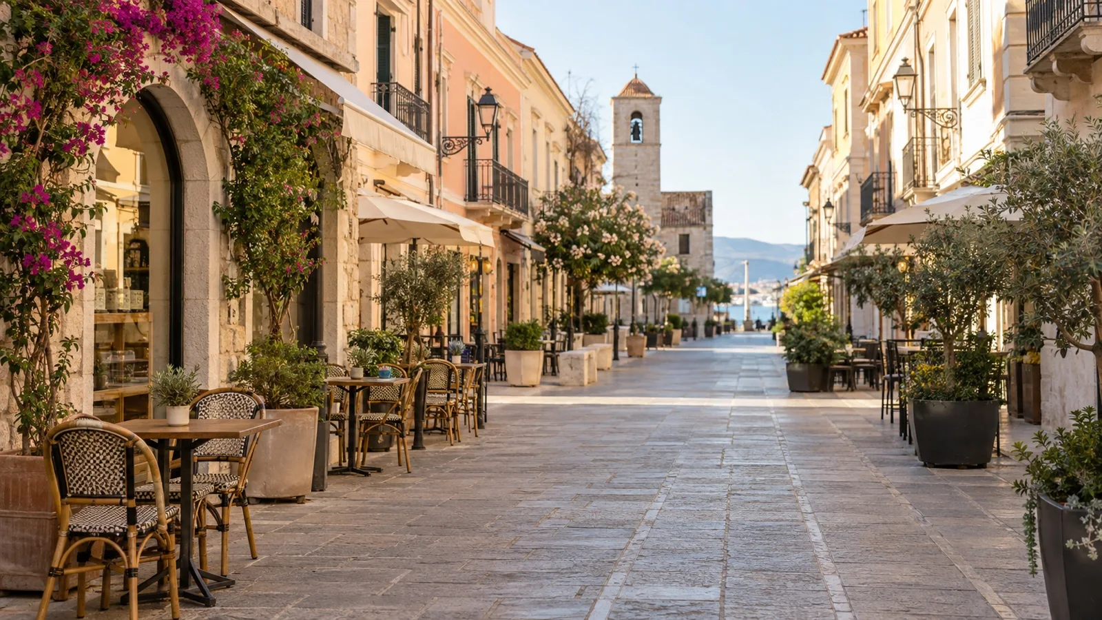 Quiet Corso Umberto street in the historic center of Olbia