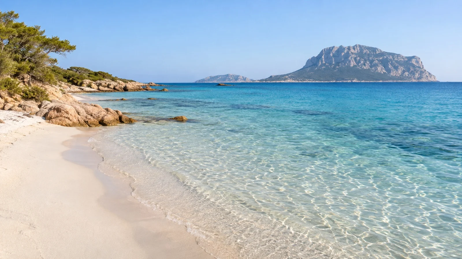 Pale sand and clear water at Pittulongu beach near Olbia
