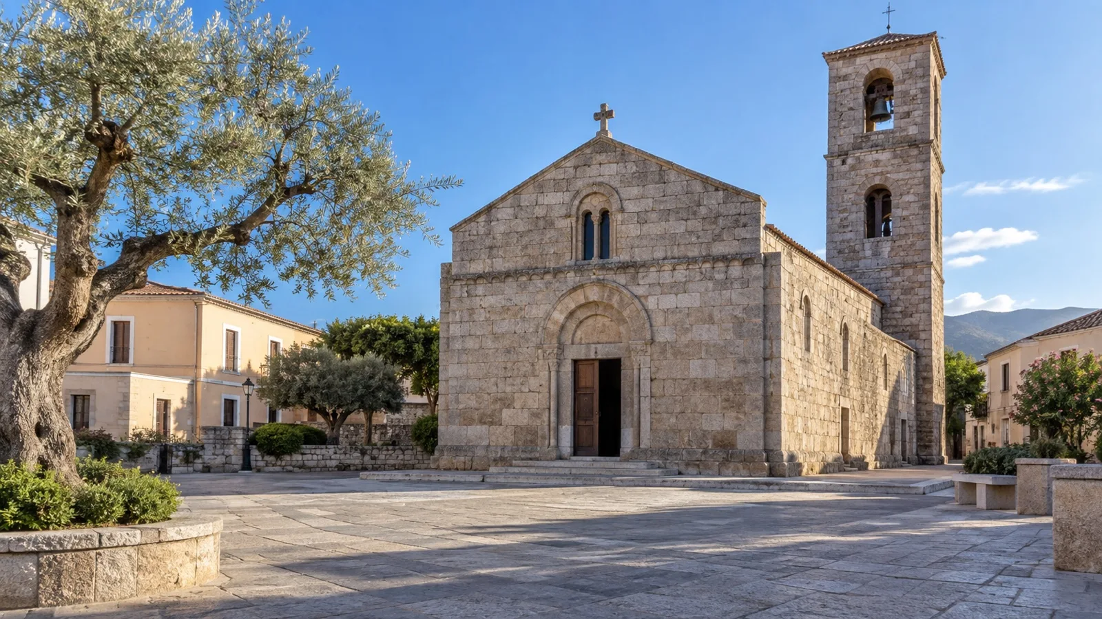 Granite facade of the Basilica di San Simplicio in Olbia