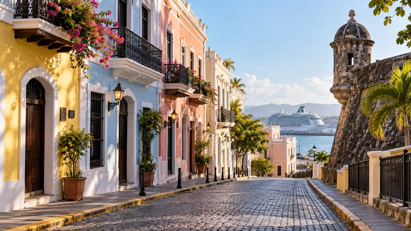 Colorful Old San Juan street near its hotel district