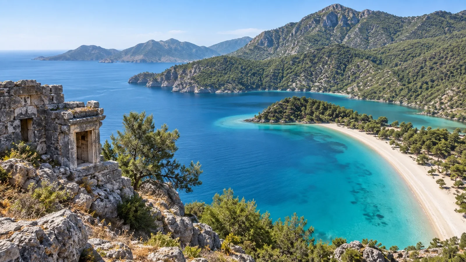 Sheltered turquoise Blue Lagoon at Ölüdeniz