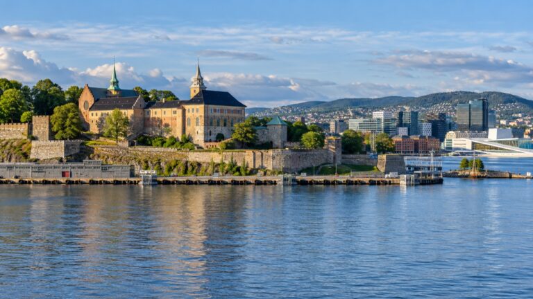 Oslo cruise harbor beside Akershus Fortress