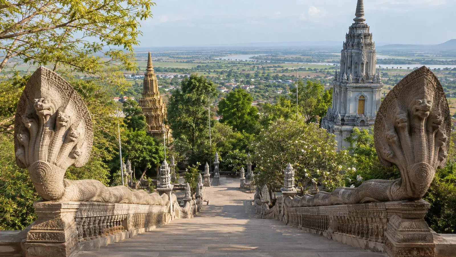 Stairway climbing Oudong hill
