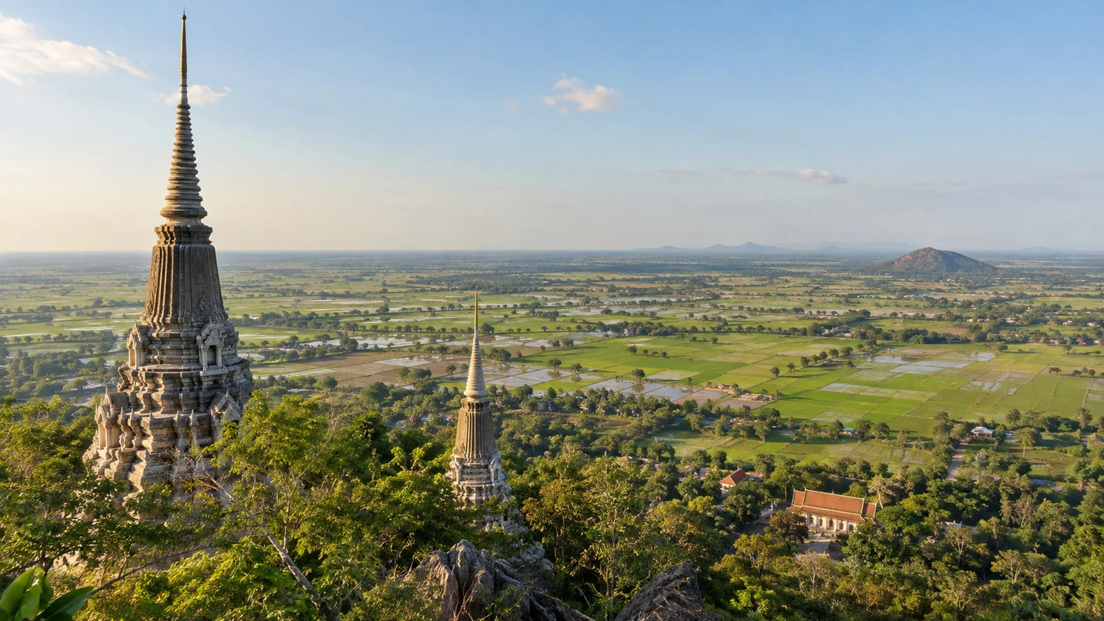 View across rice fields from Oudong hill