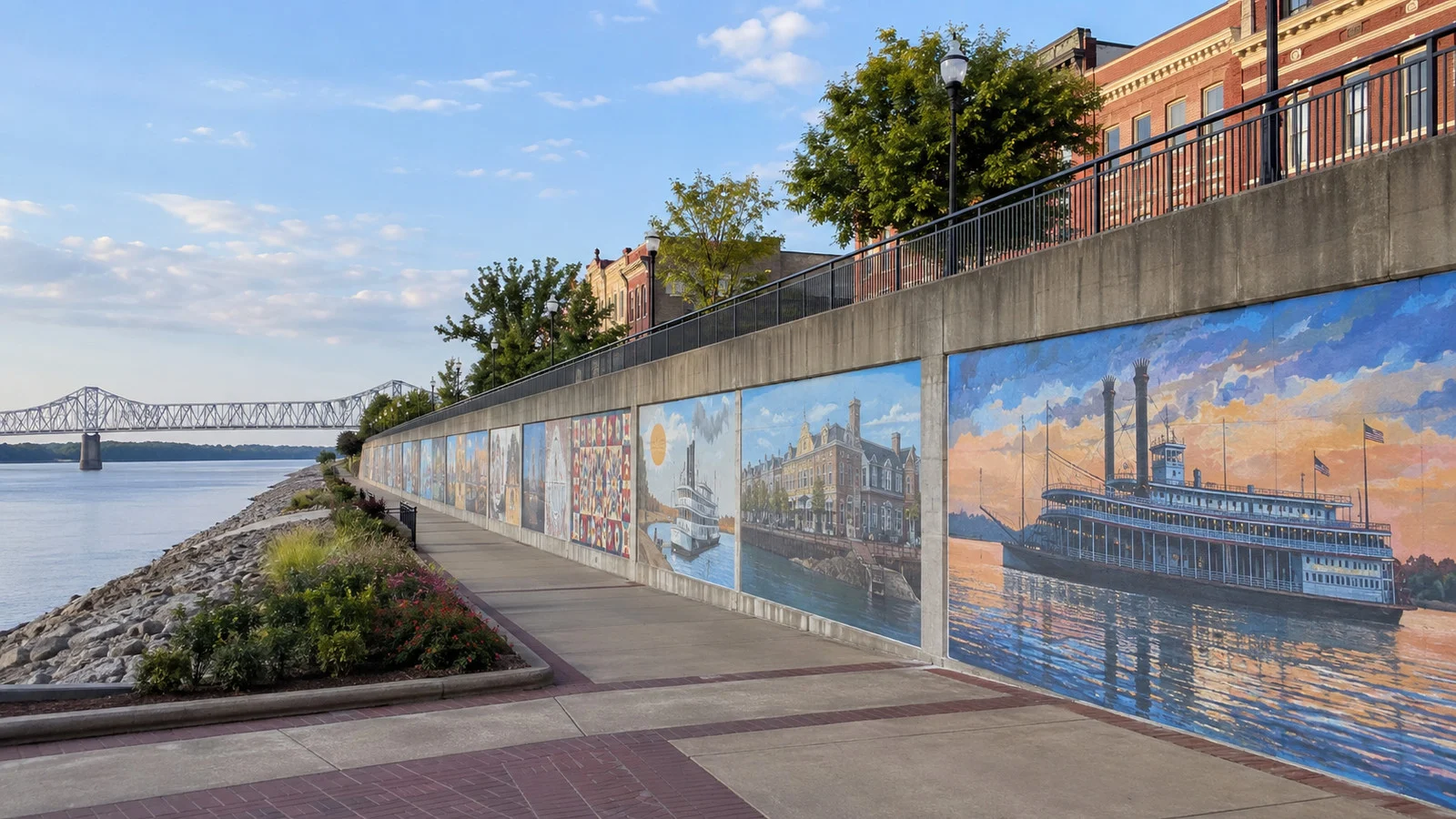 Murals covering the downtown Paducah floodwall