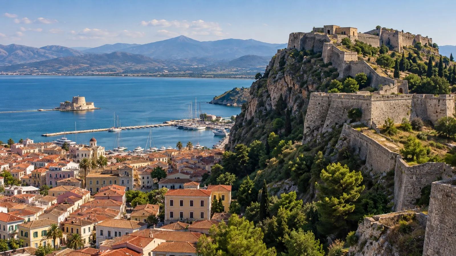 Stone bastions of Palamidi Fortress above Nafplio