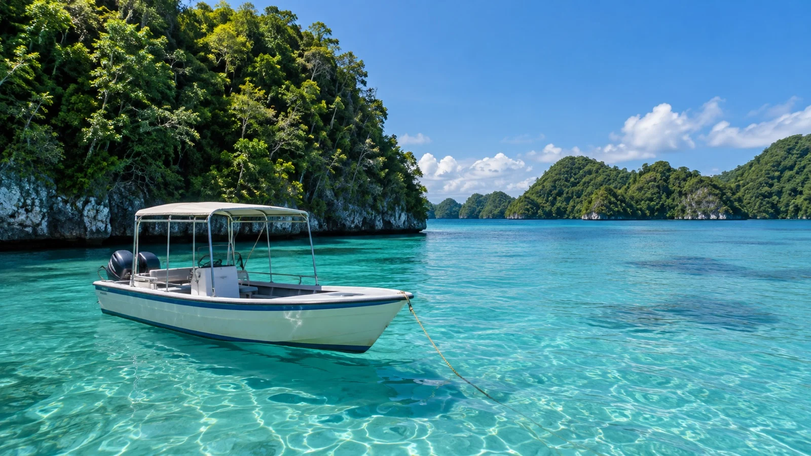 Empty boat near Rock Islands snorkeling site