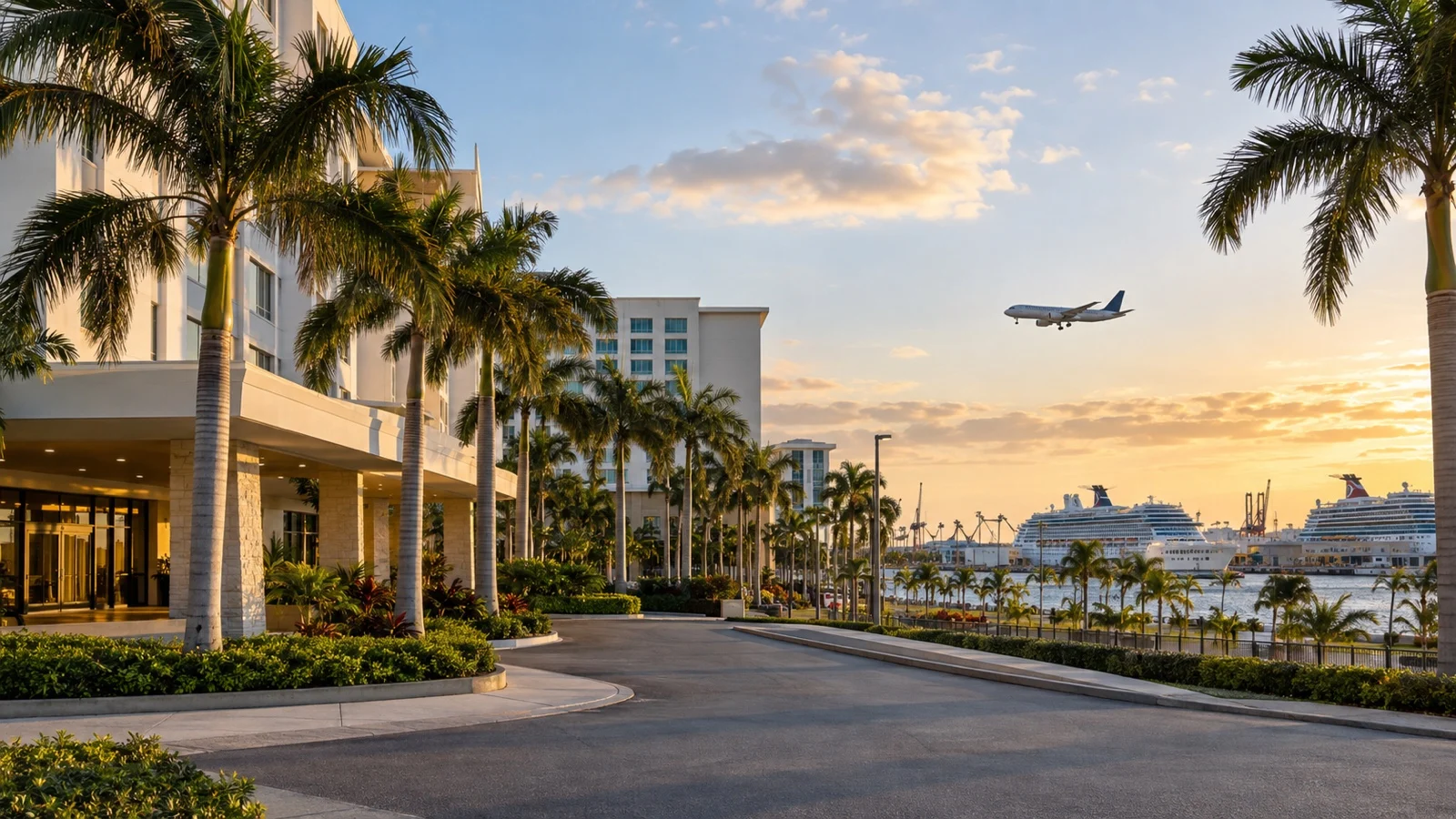 Practical hotel near West Palm Beach airport with palm trees