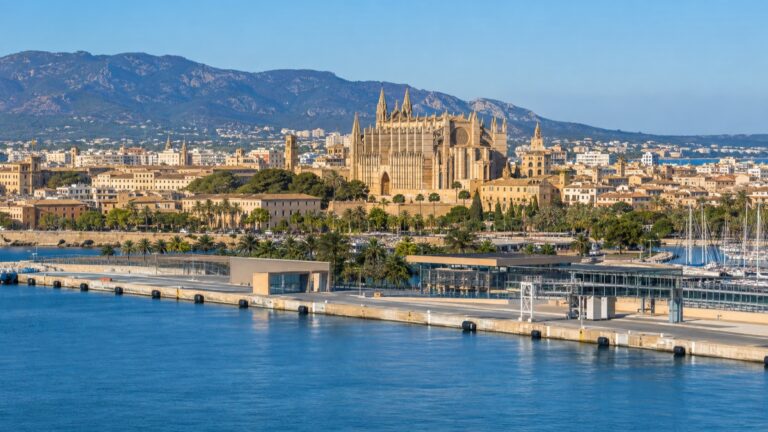 Palma de Mallorca cruise harbor with La Seu Cathedral above the waterfront
