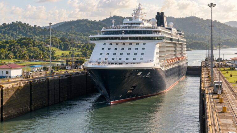 Cruise ship transiting a Panama Canal lock chamber