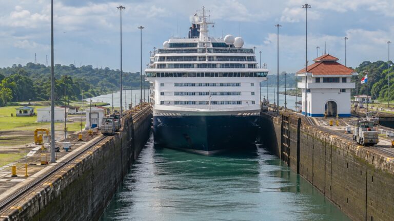 Cruise ship crossing Panama Canal locks