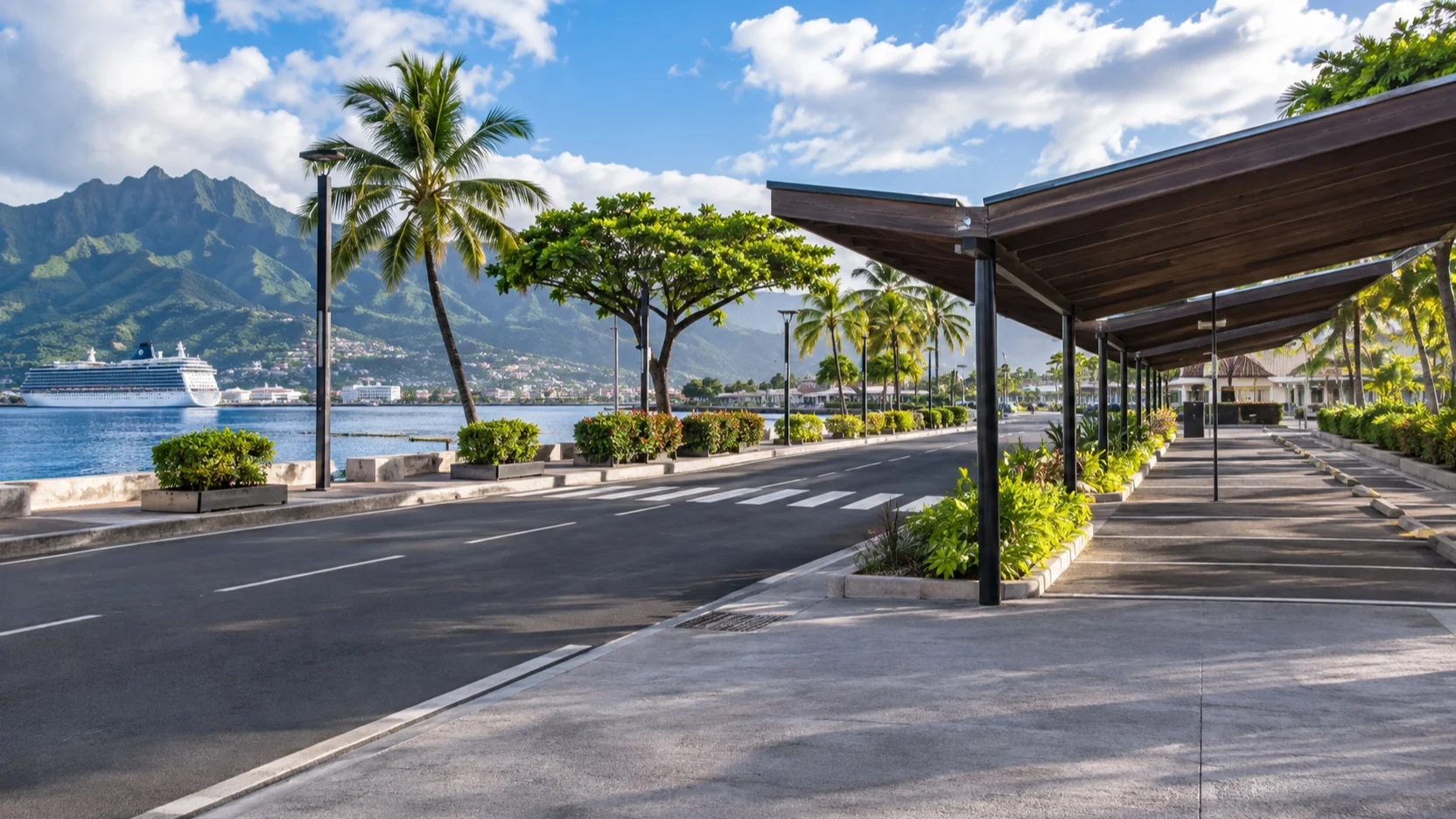 Papeete seafront road and taxi area near the cruise quay