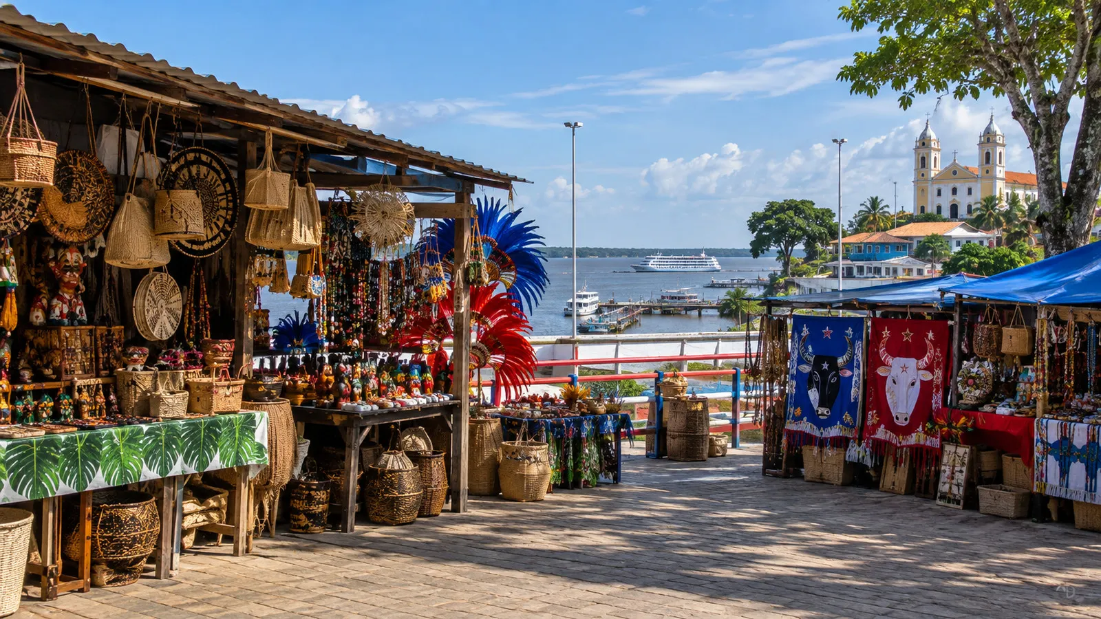 Amazonian craft stalls in Parintins without people