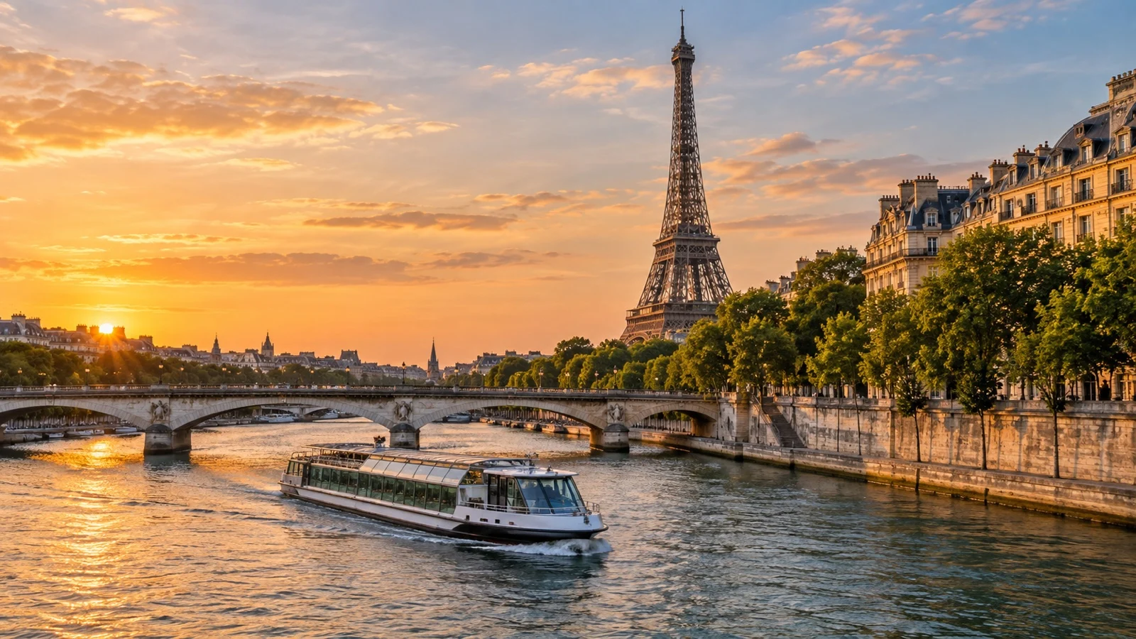 Paris Seine river cruise below Eiffel Tower