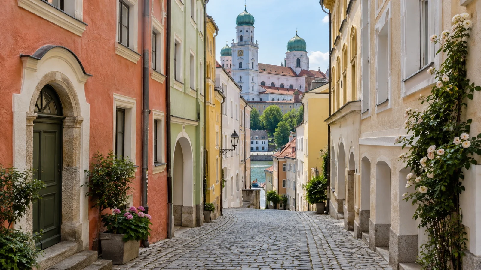 Passau old town lanes and pastel facades