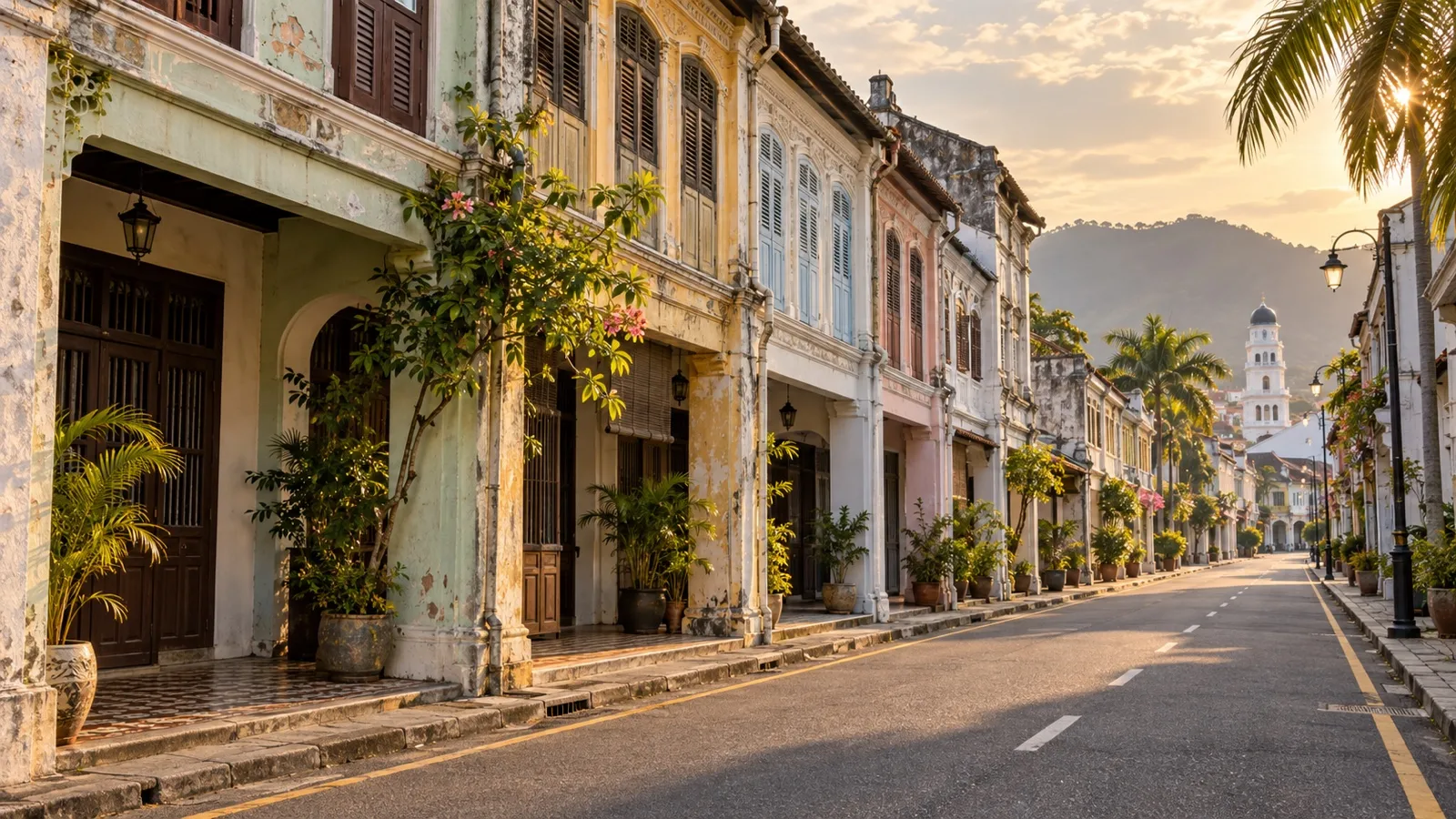 Historic shophouses along Chulia Street in central George Town, Penang
