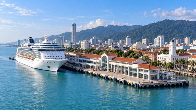 Cruise ship docked at Swettenham Pier beside George Town, Penang