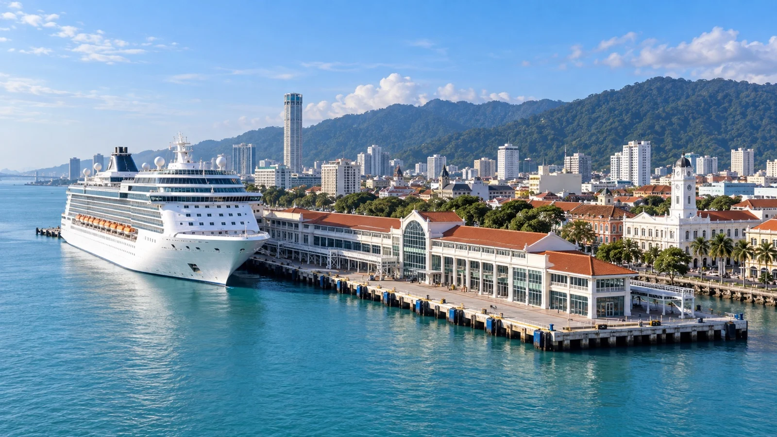 Cruise ship docked at Swettenham Pier beside George Town, Penang