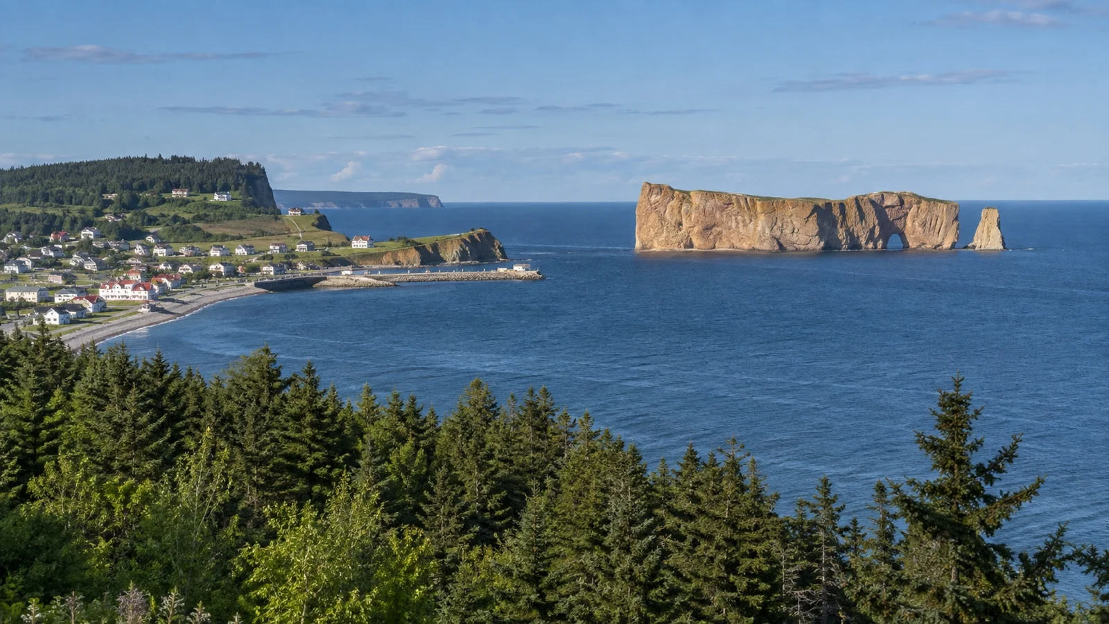 Limestone arch of Percé Rock beside the Gulf of Saint Lawrence