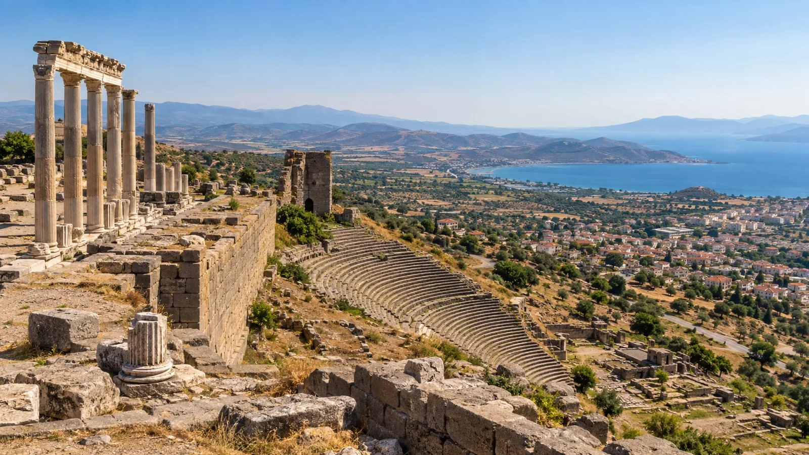 Pergamon Acropolis ruins high above Bergama