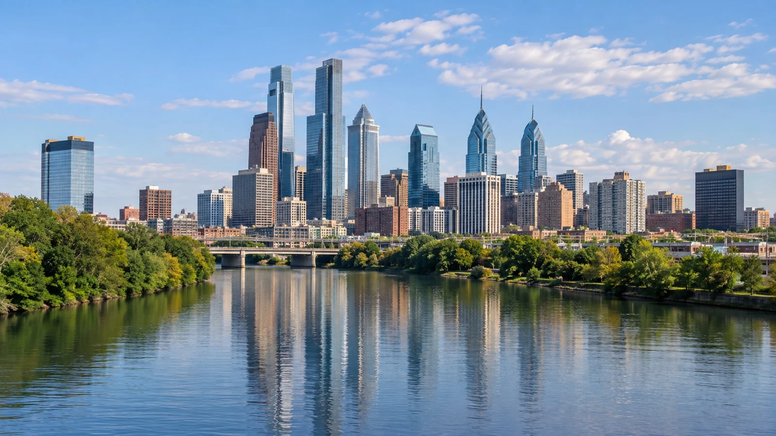 Philadelphia Center City skyline from the river