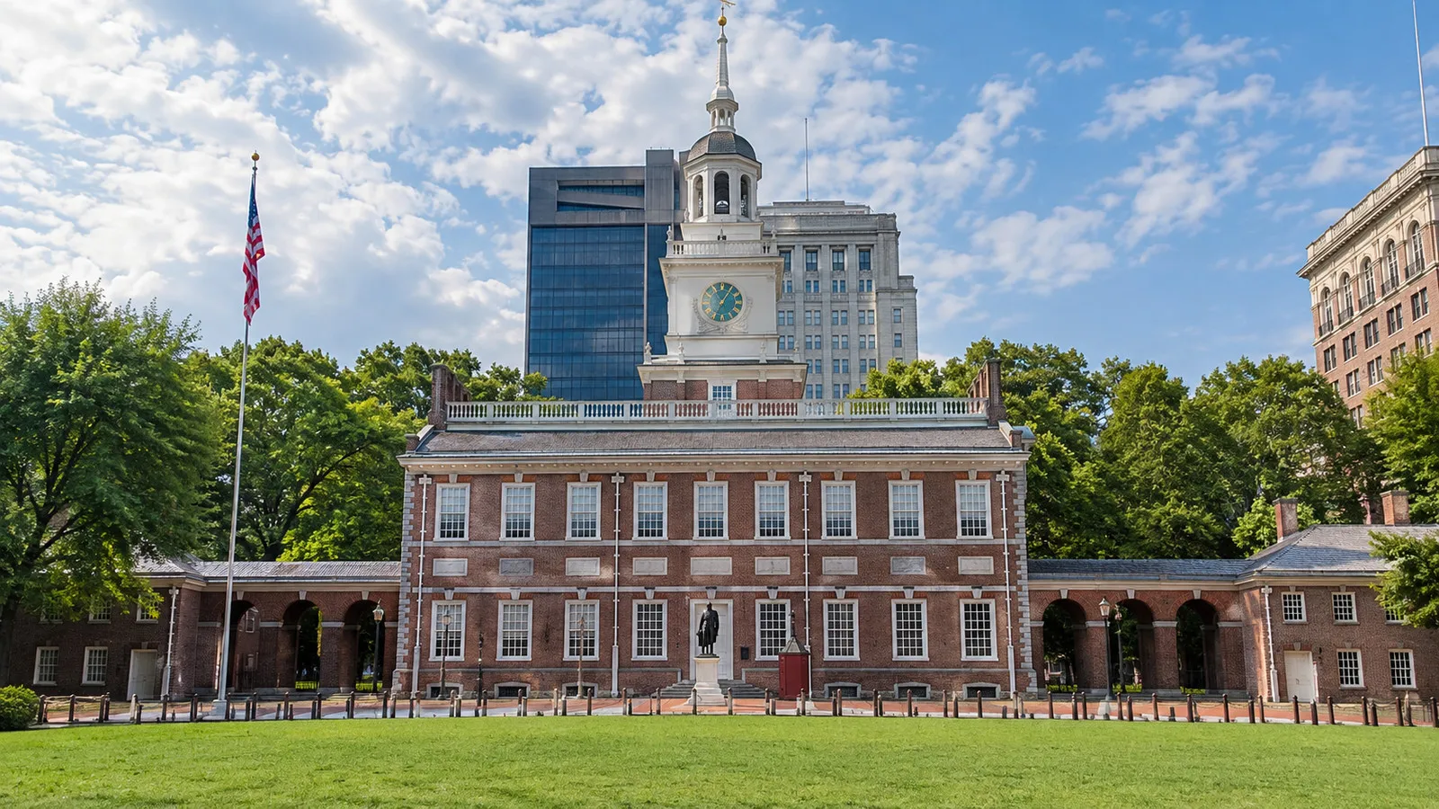 Historic Independence Hall and its clock tower in Philadelphia