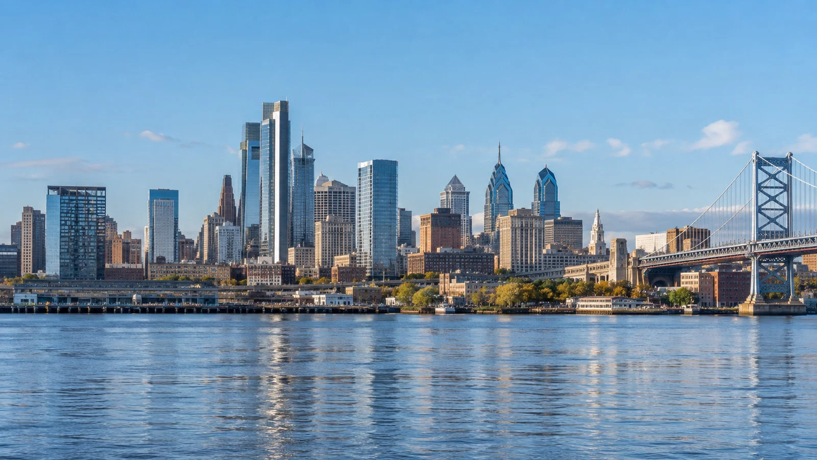 Philadelphia skyline across the Delaware River
