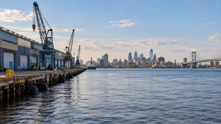 Delaware River waterfront near the Philadelphia cruise terminal