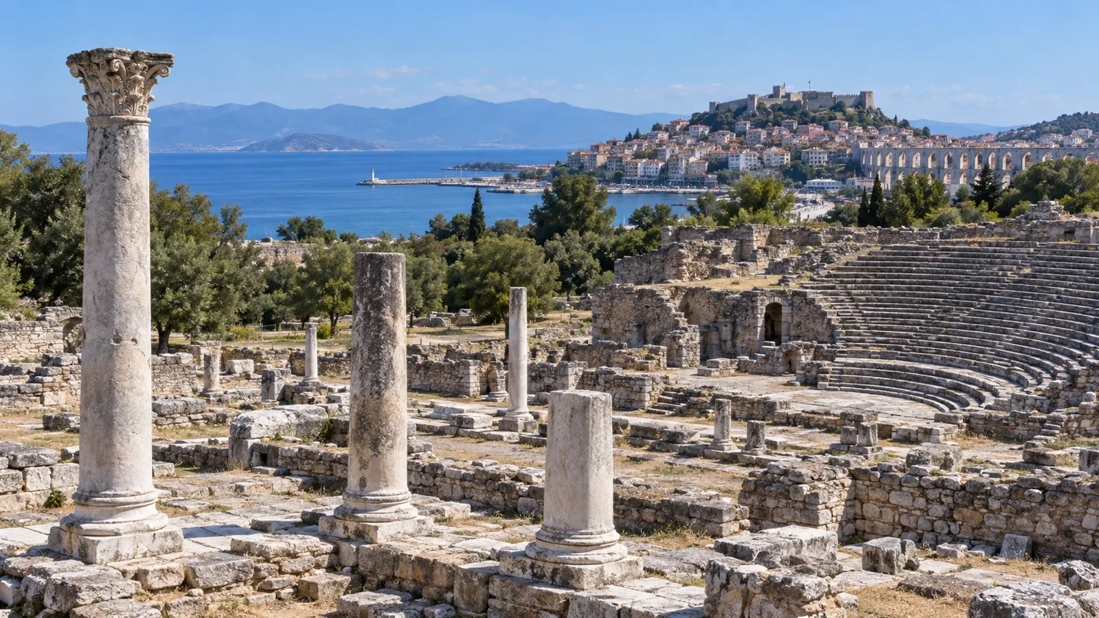 Ancient columns and ruins at Philippi near Kavala