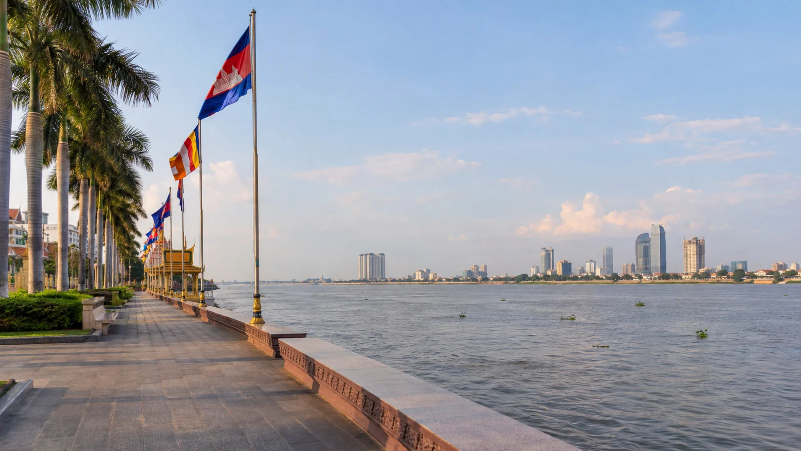Phnom Penh riverfront promenade at the Tonlé Sap confluence