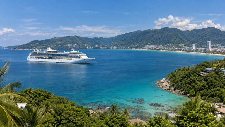 Cruise ship anchored offshore from Phuket’s Patong Bay