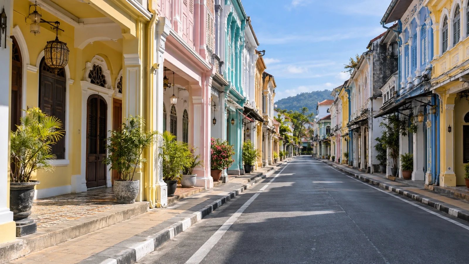Colorful Sino-Portuguese shophouses in Phuket Old Town
