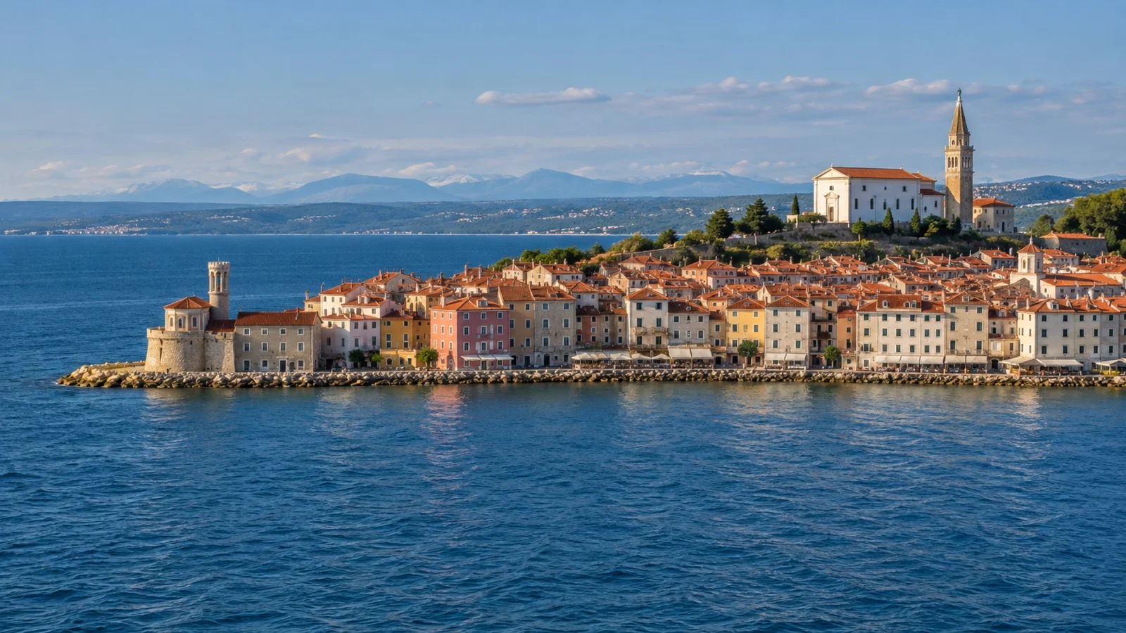 Piran's red-roofed old town on the Adriatic coast