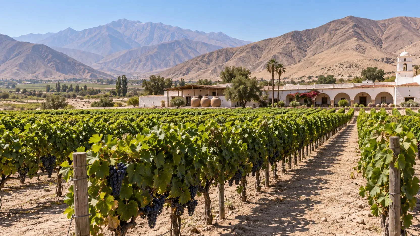 Grapevines at a Pisco winery in Peru's irrigated Ica Valley