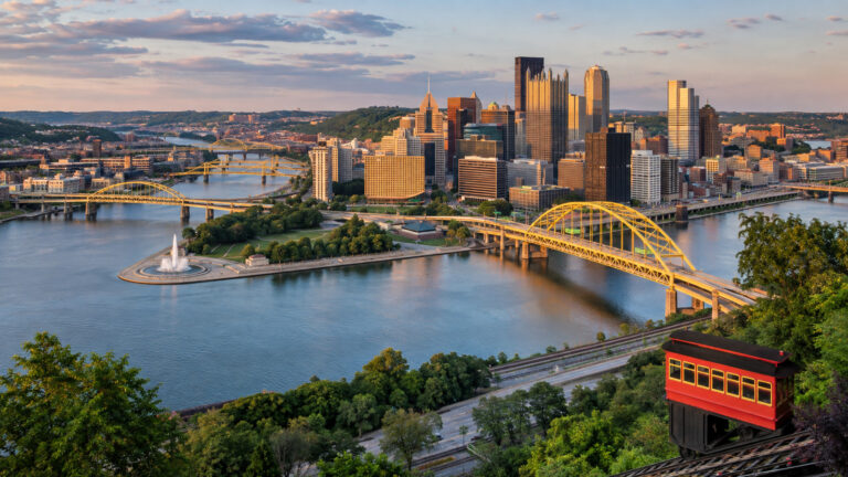 Pittsburgh riverfront where the three rivers meet