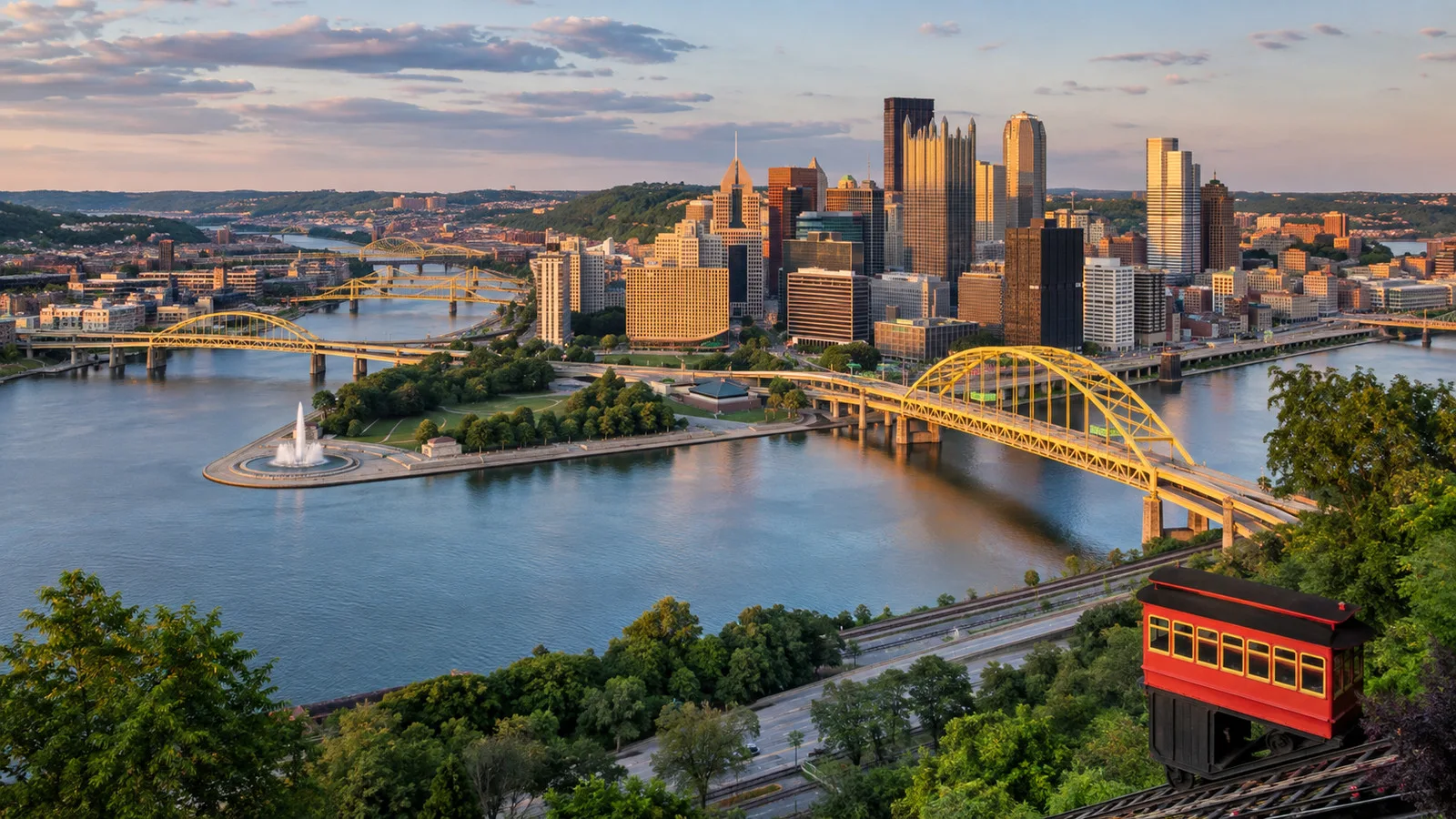 Pittsburgh riverfront where the three rivers meet