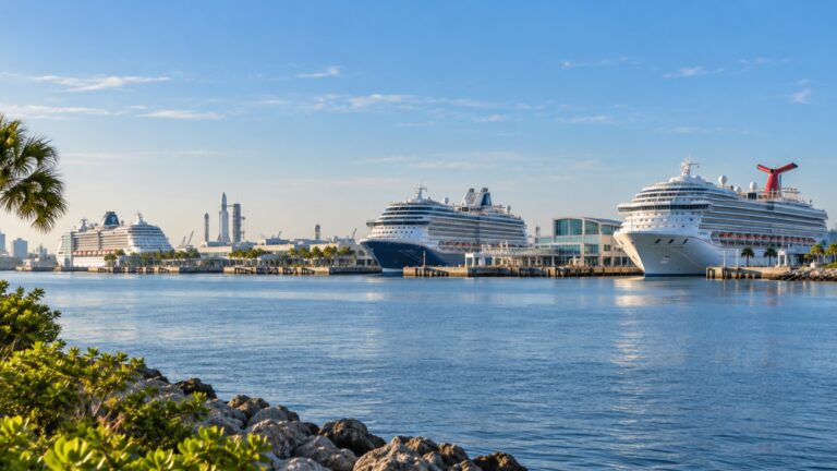 Cruise ships docked at Port Canaveral terminals on Florida’s Space Coast