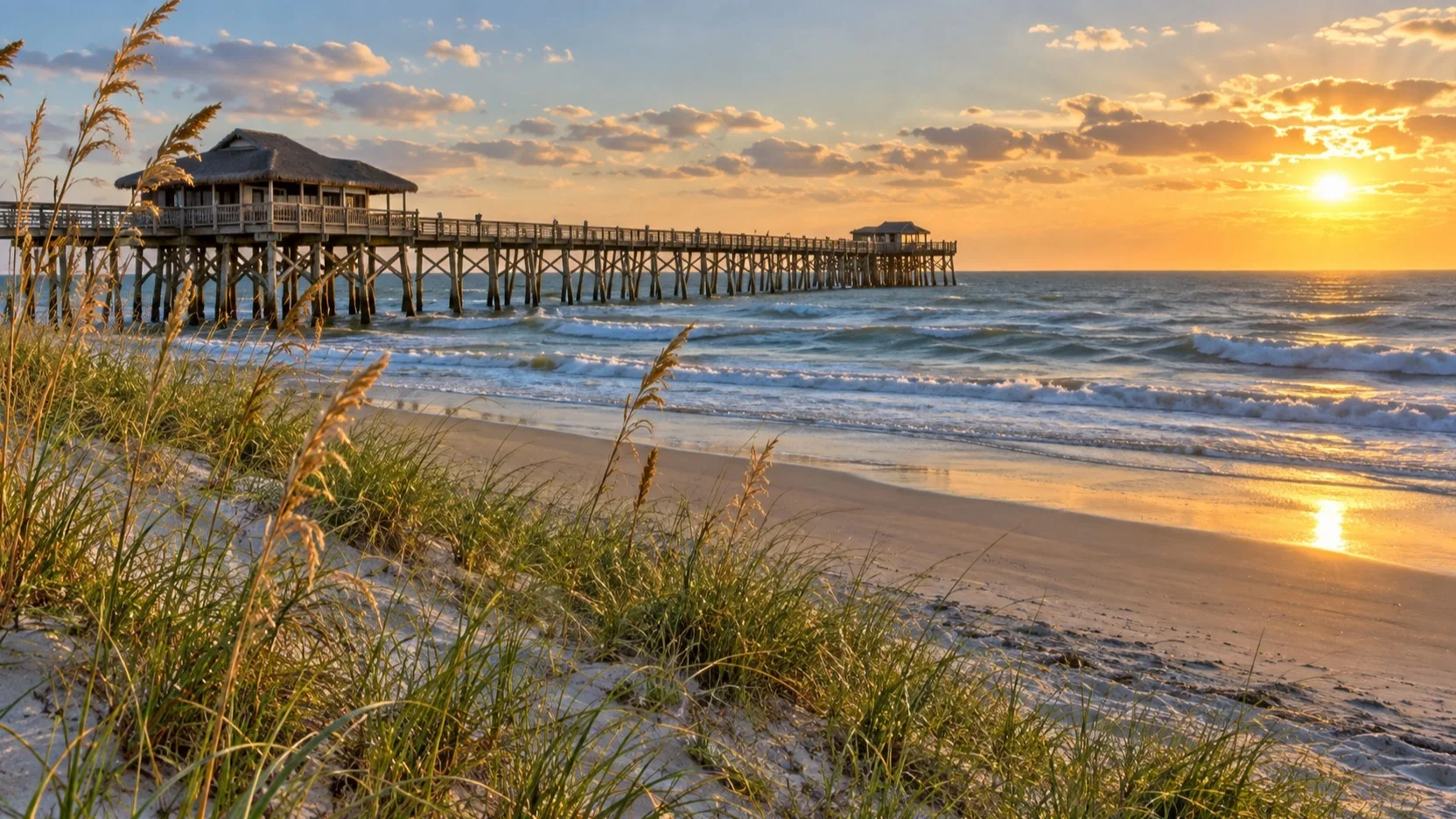 Cocoa Beach Pier extending over the Atlantic near Port Canaveral