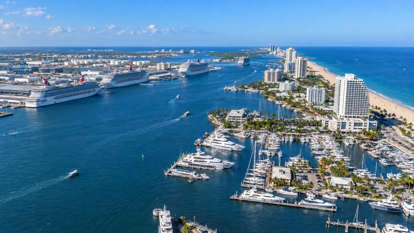 Aerial view of Port Everglades and Fort Lauderdale beach