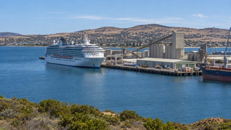 Cruise ship alongside Port Lincoln commercial wharf