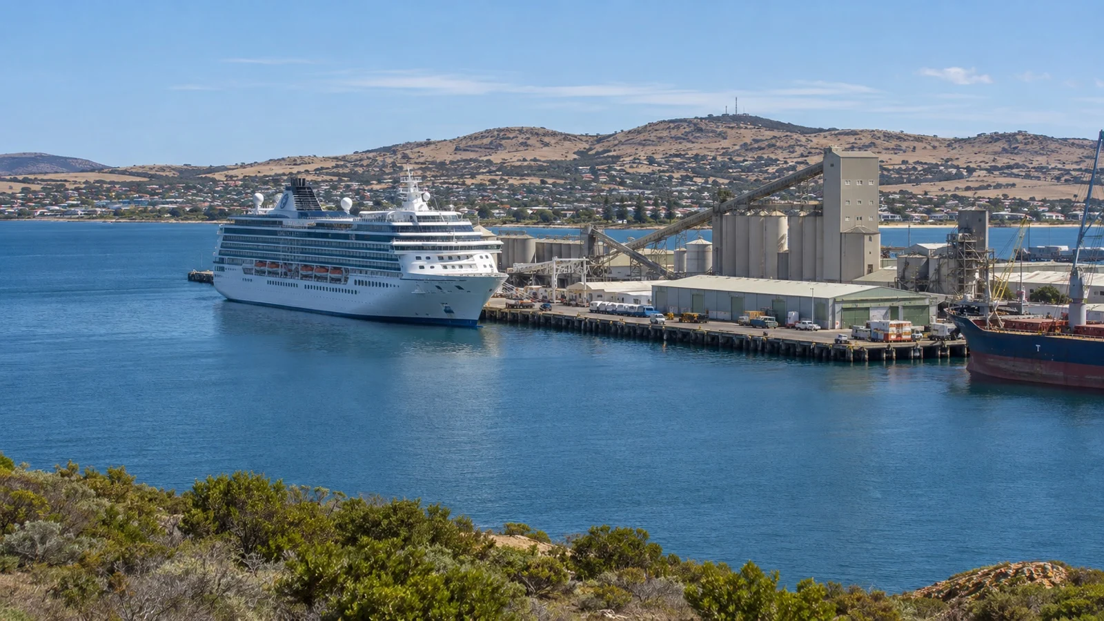 Cruise ship alongside Port Lincoln commercial wharf