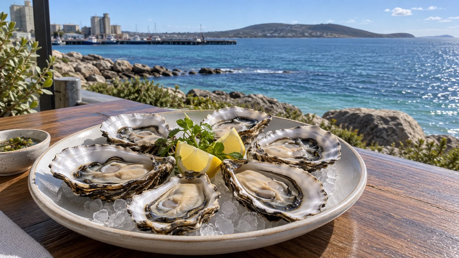 Fresh local oysters served beside the Port Lincoln waterfront