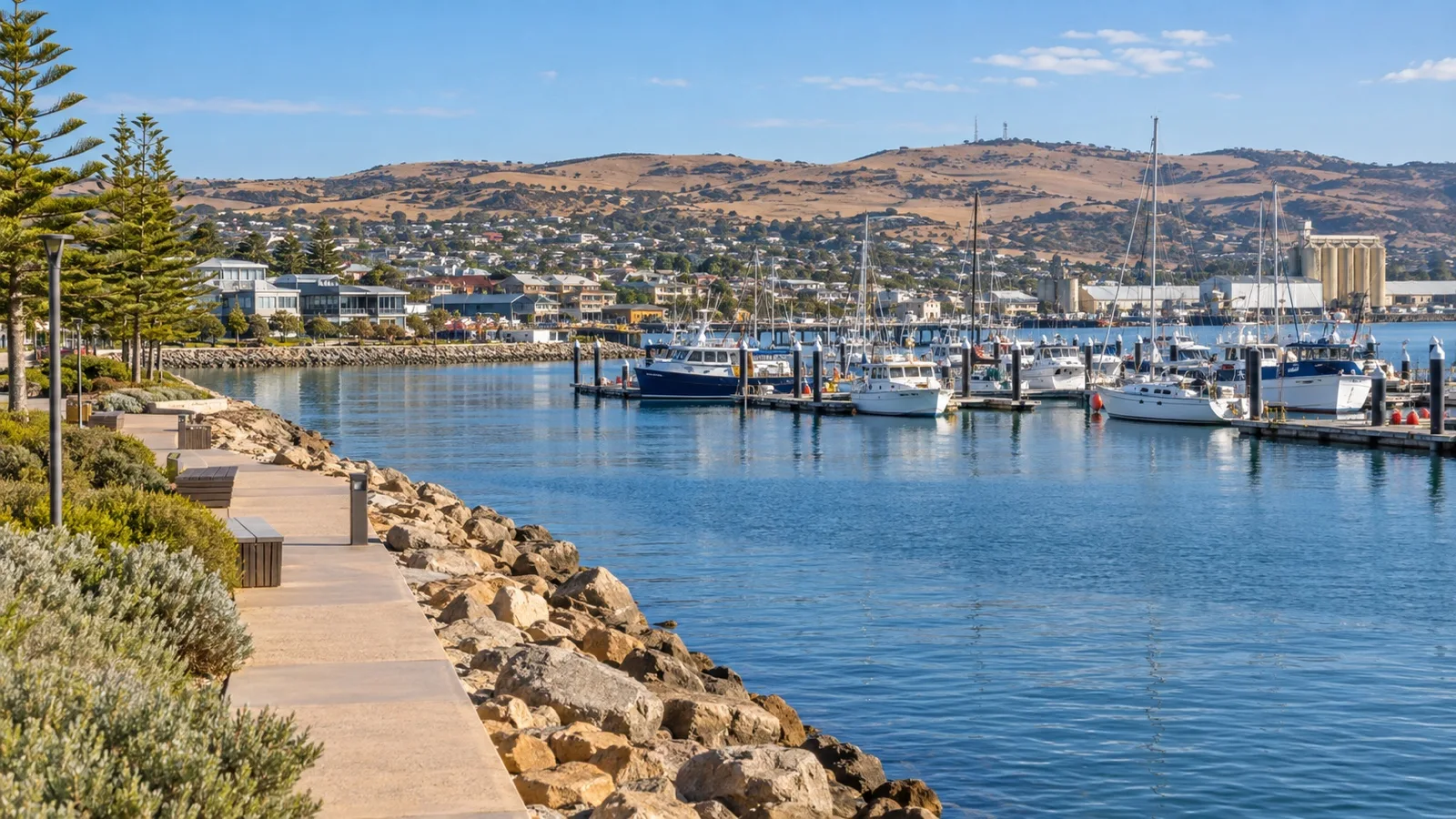 Port Lincoln waterfront and marina in South Australia