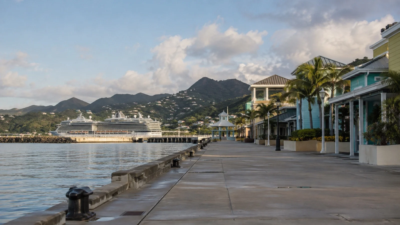 Empty waterfront neighborhood near an outlying cruise terminal