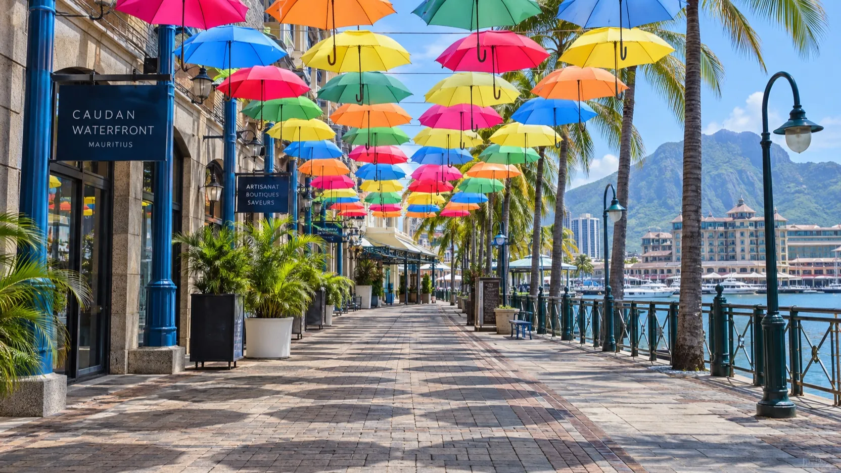 Caudan Waterfront promenade near Port Louis cruise port