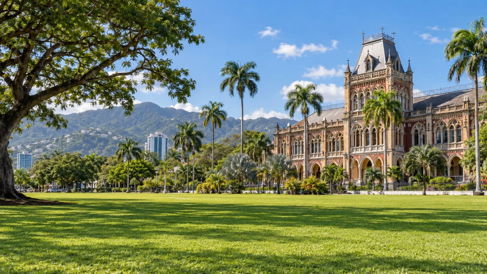 Queen’s Park Savannah and a historic mansion in Port of Spain