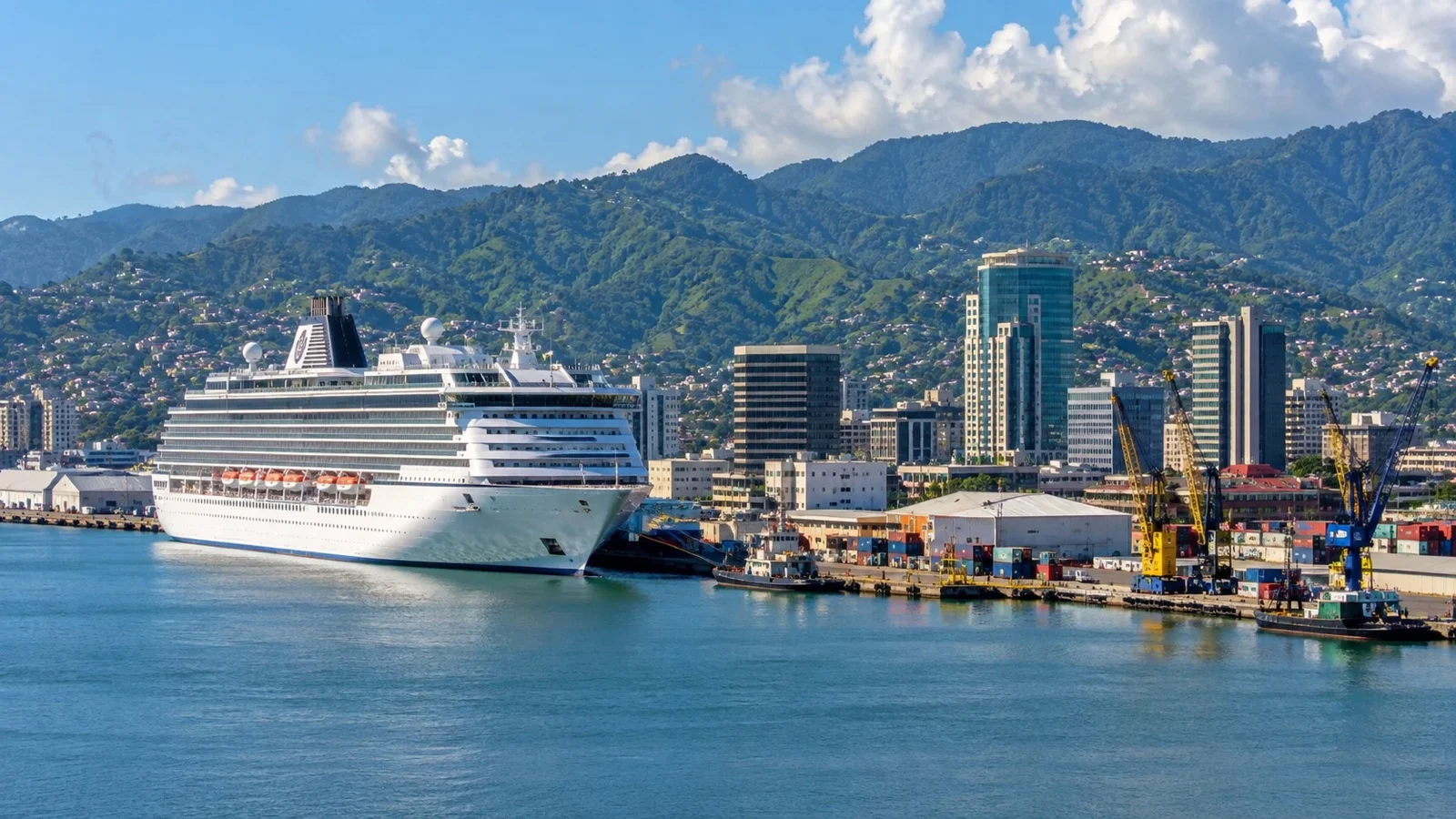 Cruise ship at Port of Spain waterfront in Trinidad